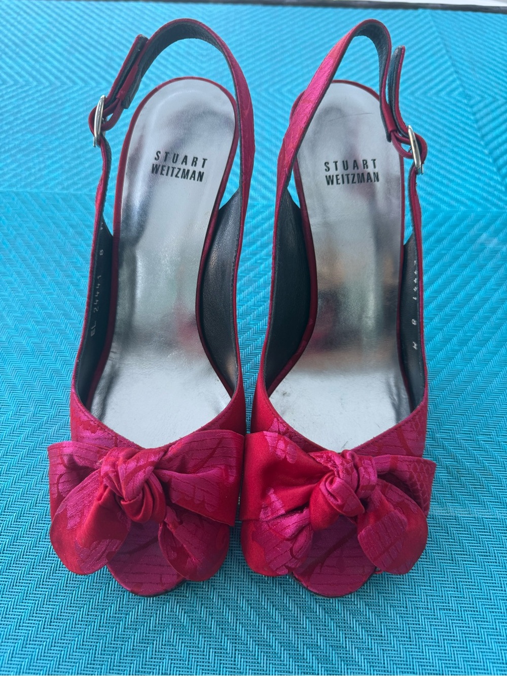 Stuart Weitzman Women’s Slingback Bow Peep-Toe Heels